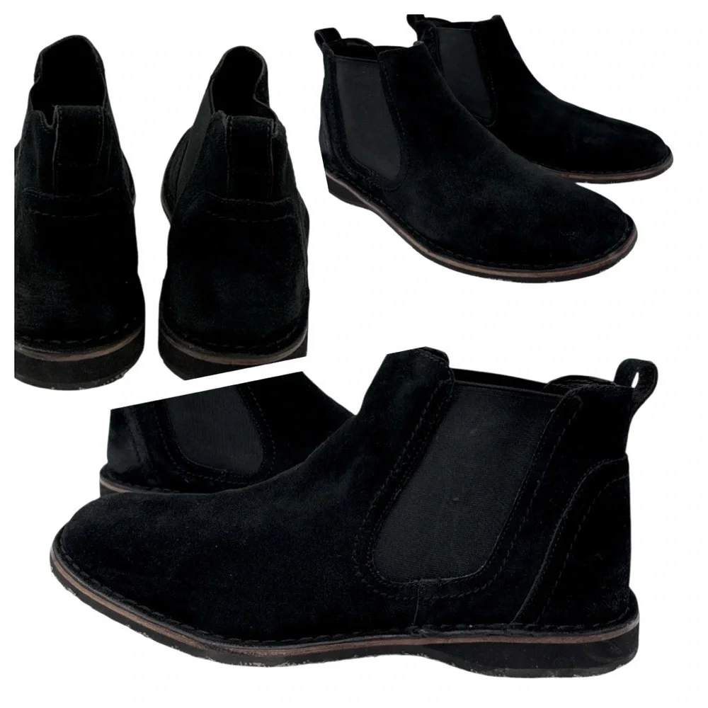 John Varvatos Black Chelsea Suede Leather Boots Shoes Size 11.5